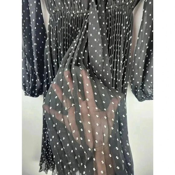 Maje Polka Dot Ruffle Long Sleeve Knee Length Dress. Black White Size 38 - Picture 6 of 6